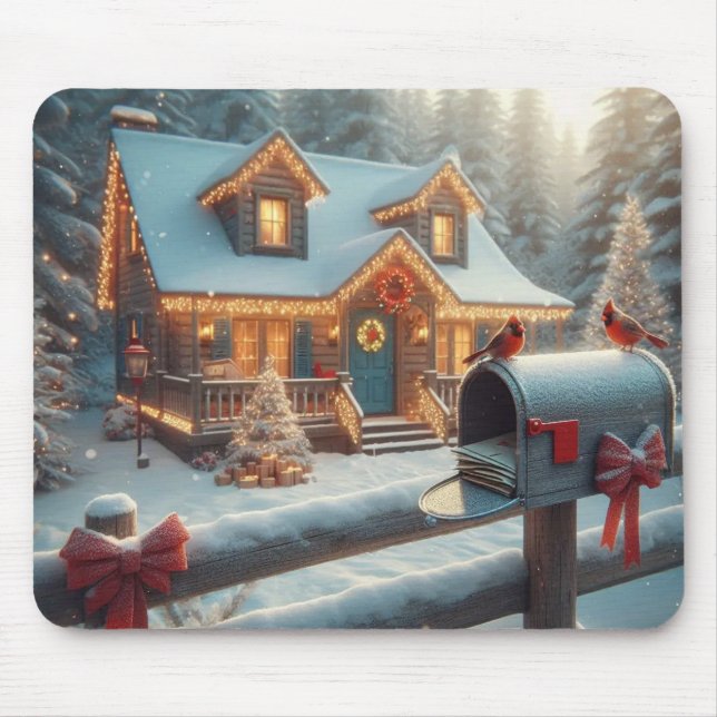 Mousepad Cozy Christmas Cabin Winter Wonderland (Frente)