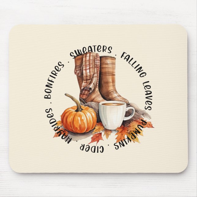Mousepad Cozy Fall Vibes - Boots, Pumpkin Spice, Bonfire (Frente)