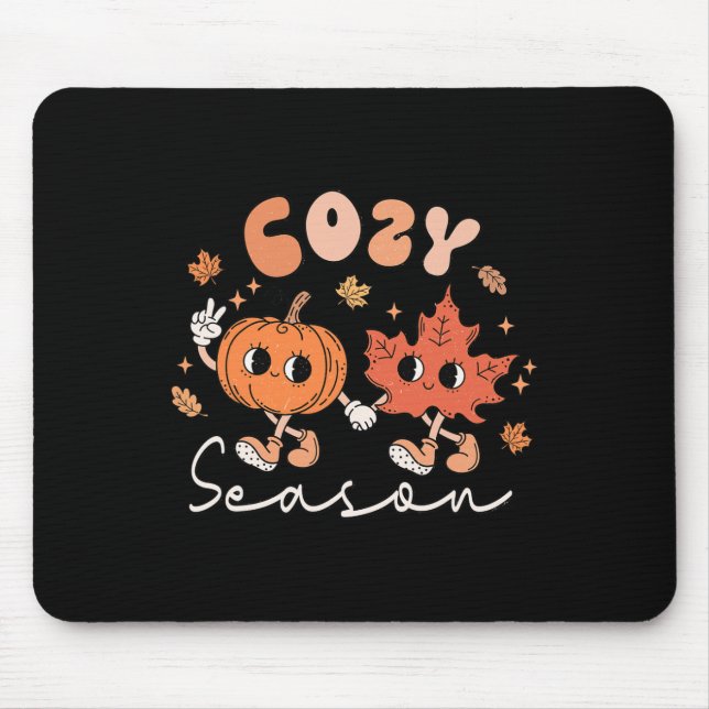 Mousepad Cozy Season Retro Groovy Style Call Deixa Pumpkin (Frente)