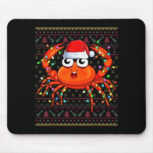 Mousepad Crab Wearing Xmas Lights Santa Hat Crab Christmas  (Frente)