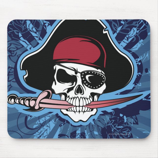 Mousepad Crânio com chapéu de pirata, tapa-olhos e espada (Frente)