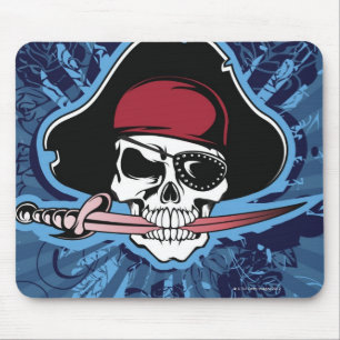 Mousepad Crânio com chapéu, eyepatch e espada do pirata