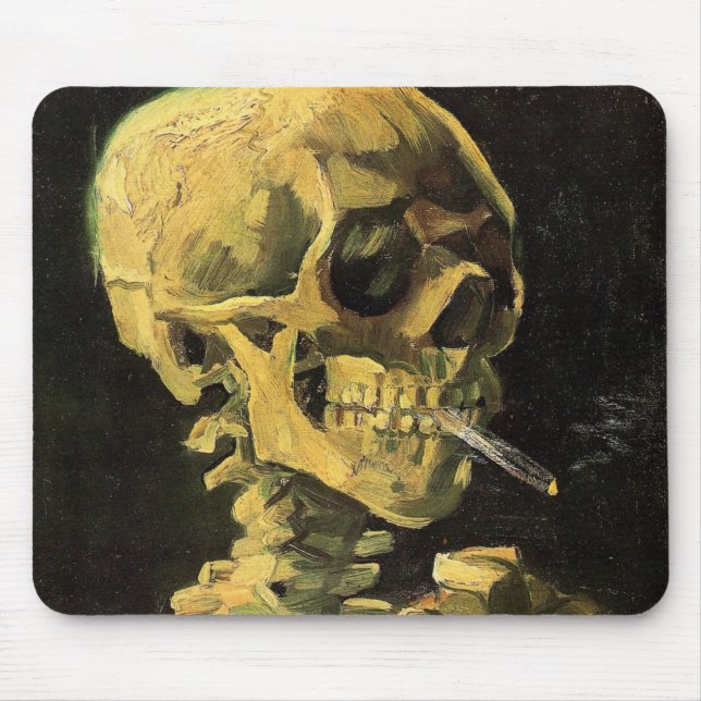 Mousepad Crânio com cigarro queimado por Vincent van Gogh (Frente)