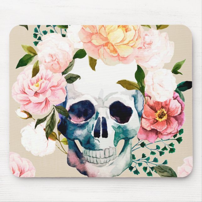 Mousepad Crânio com flores, almofada de mouse de Pastel (Frente)