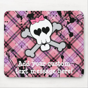 Mousepad Crânio cor-de-rosa e Crossbones com corações e