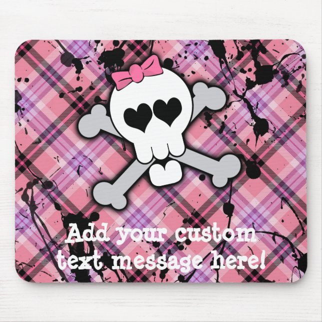 Mousepad Crânio cor-de-rosa e Crossbones com corações e (Frente)