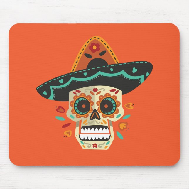 Mousepad Crânio de açúcar com o chapéu de Muertos | Mousepa (Frente)