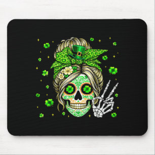Mousepad Cranio de açúcar coque sujo leopardo trevo dia de