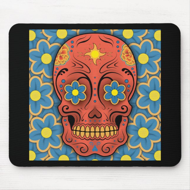Mousepad Crânio de Açúcar - Dia dos Mortos (Dúvidas Azuis) (Frente)