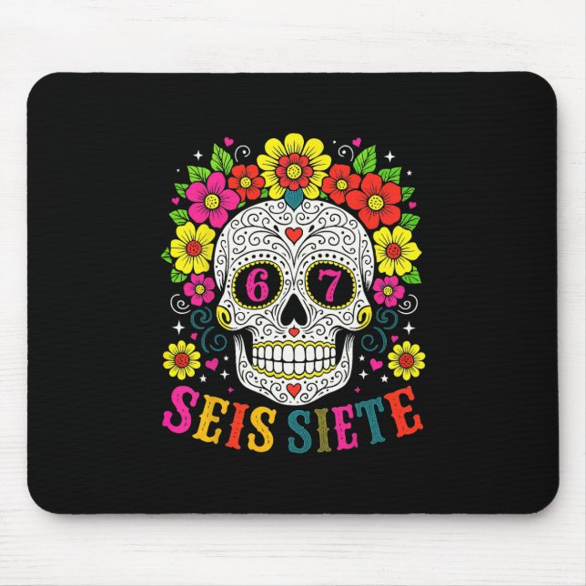 Mousepad Crânio de Açúcar Engraçado Seis Sete 67 Meme Dia d (Frente)
