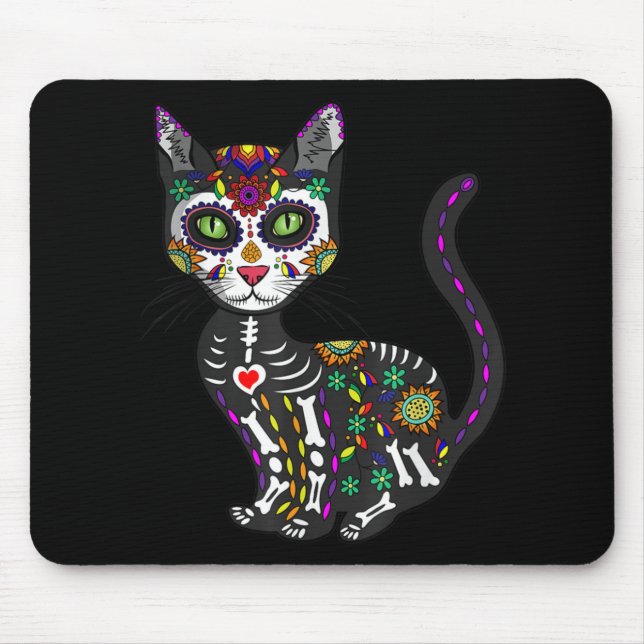 Mousepad Crânio De Açúcar Gato Mexicano Dia das Bruxas dos  (Frente)