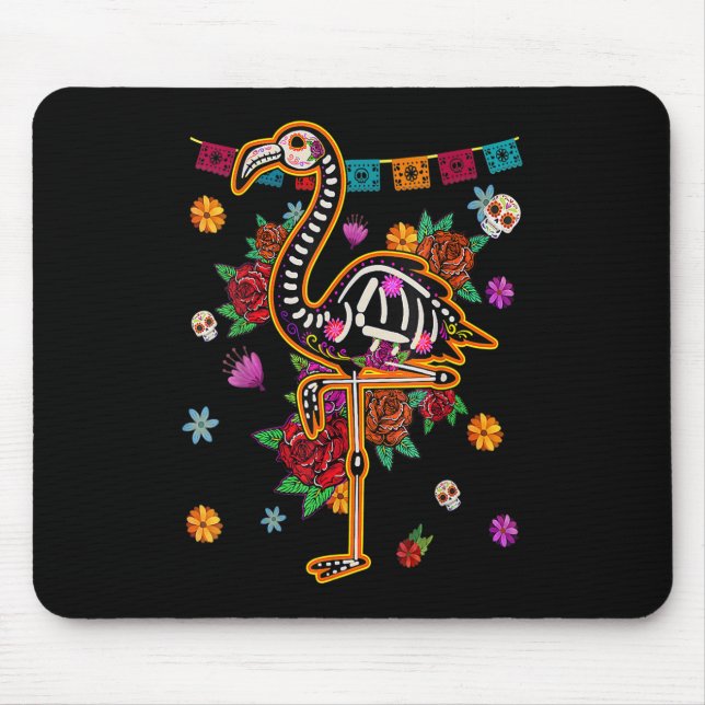 Mousepad Crânio De Açúcar Mexicano Flamingo Bone Dia das Br (Frente)