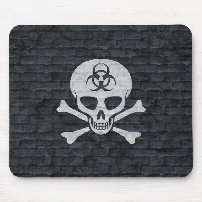 Mousepad Crânio de risco biológico com tijolo de Cinza (Frente)