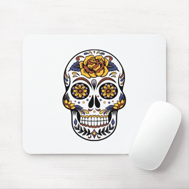 Mousepad Crânio de Rosa Amarelo (Com mouse)
