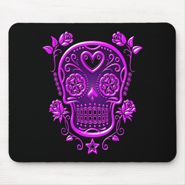 Mousepad Crânio do açúcar com os rosas, roxos (Frente)