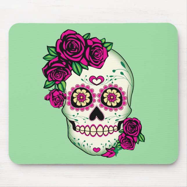 Mousepad Crânio do açúcar com rosas (Frente)