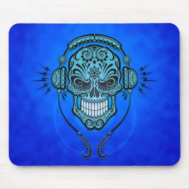 Mousepad Crânio do açúcar do DJ (azul) (Frente)