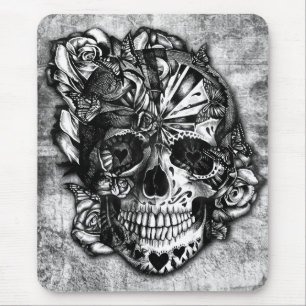Mousepad Crânio do açúcar dos doces do Grunge em preto e