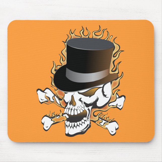 Mousepad Crânio do chapéu superior flameado (Frente)