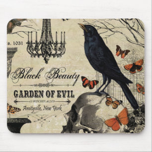 Mousepad crânio e corvo de halloween