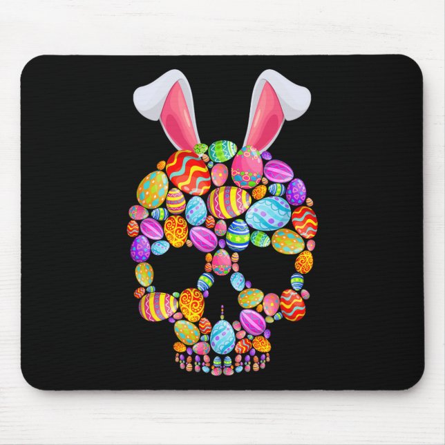 Mousepad Crânio Engraçado Com Orelhas de Coelho e Ovos de P (Frente)