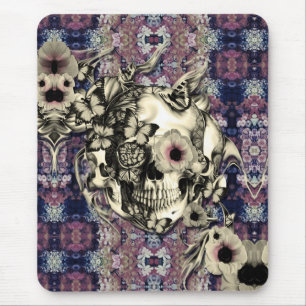 Mousepad Crânio feito das papoilas e das borboletas