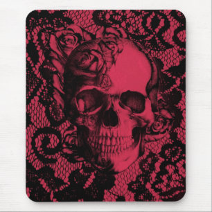 Mousepad Crânio gótico do laço no vermelho e no preto