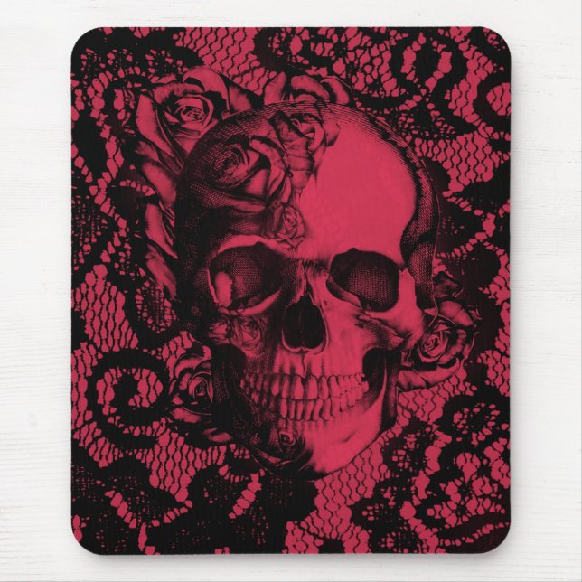 Mousepad Crânio gótico do laço no vermelho e no preto (Frente)