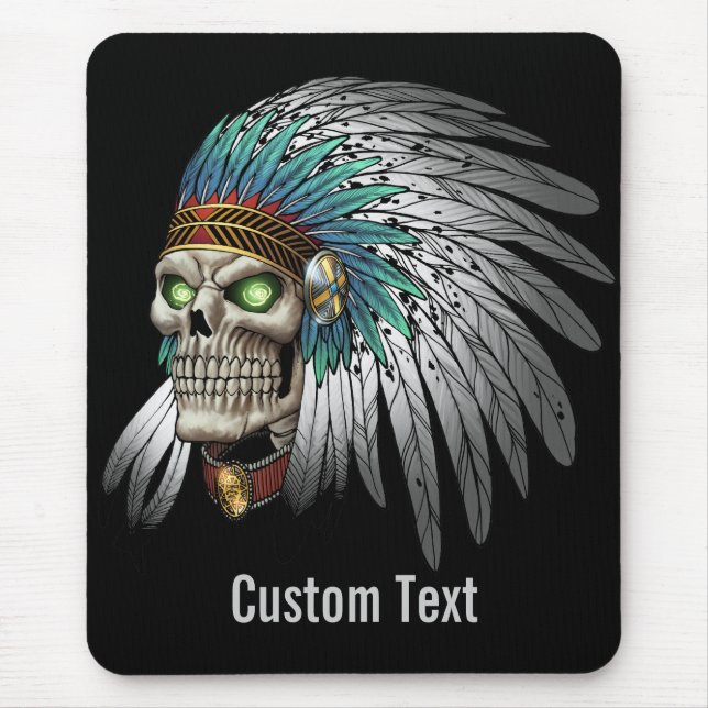 Mousepad Crânio gótico tribal indiano do nativo americano (Frente)