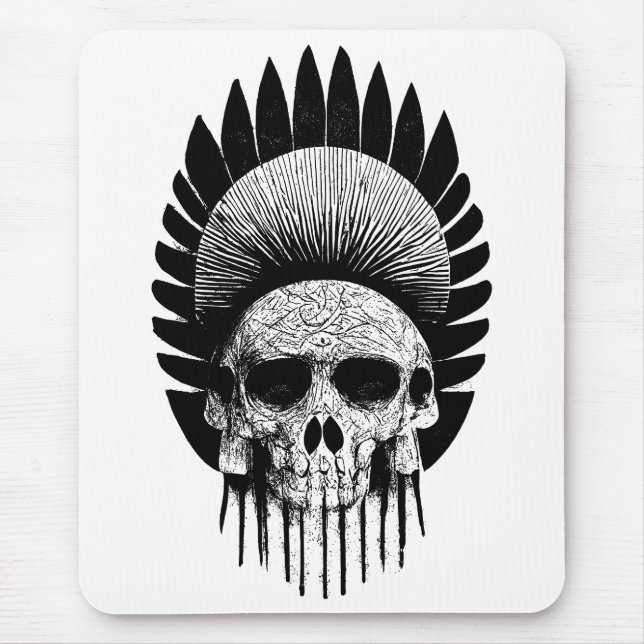 Mousepad Crânio Índio Negro E Branco (Frente)