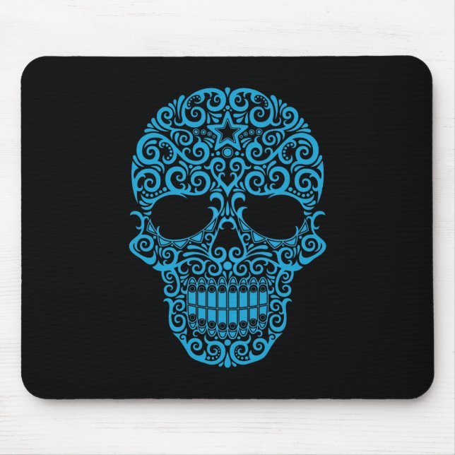 Mousepad Crânio intrincado do açúcar - azul & preto (Frente)