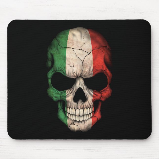 Mousepad Crânio italiano da bandeira no preto (Frente)