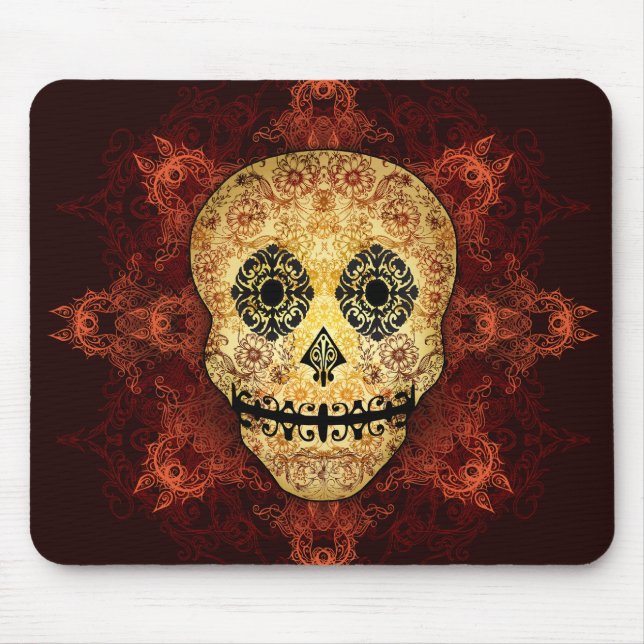 Mousepad Crânio ornamentado do açúcar da chama (Frente)
