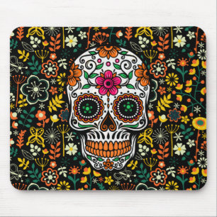 Mousepad Crânio retro colorido do açúcar das flores