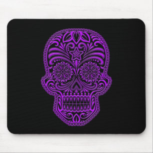 Mousepad Crânio roxo intrincado do açúcar no preto