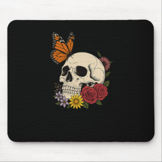 Mousepad Crânios Borboleta Monarca Flores Halloween Homens