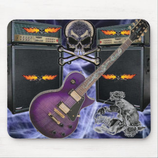 Mousepad Crânios da guitarra roxa & almofada flamejantes do