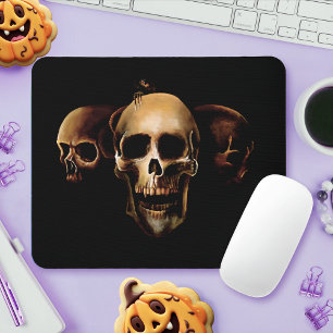Mousepad Crânios Góticos Sombrios Trio Negro Humano Criatur