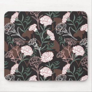 Mousepad Cravos Rosa Delicado com Floral de Folhas Verdes
