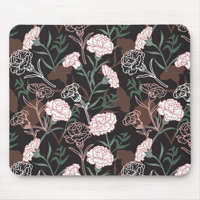 Mousepad Cravos Rosa Delicado com Floral de Folhas Verdes (Frente)