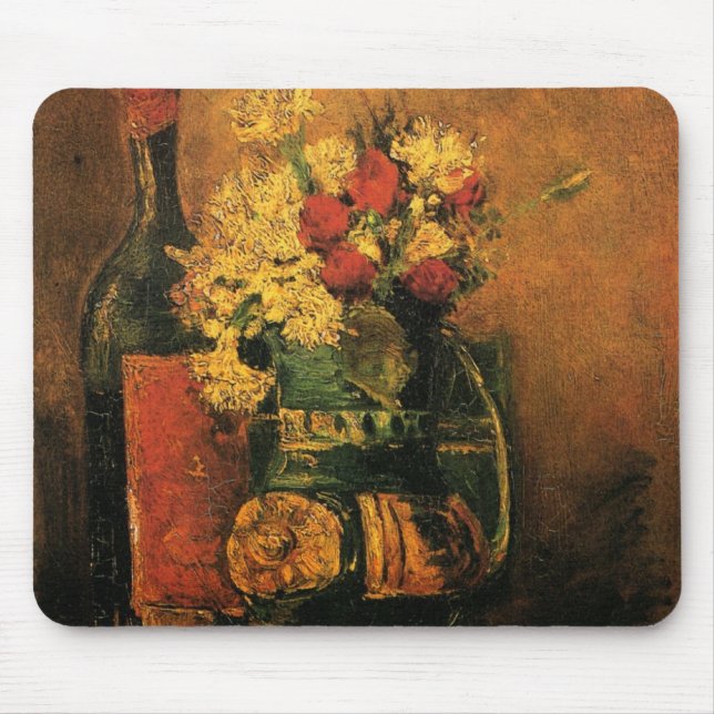 Mousepad Cravos, Rosas e uma Garrafa por Vincent van Gogh (Frente)