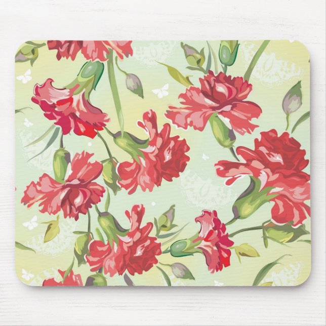 Mousepad Cravos vermelhos no verde com borboletas (Frente)