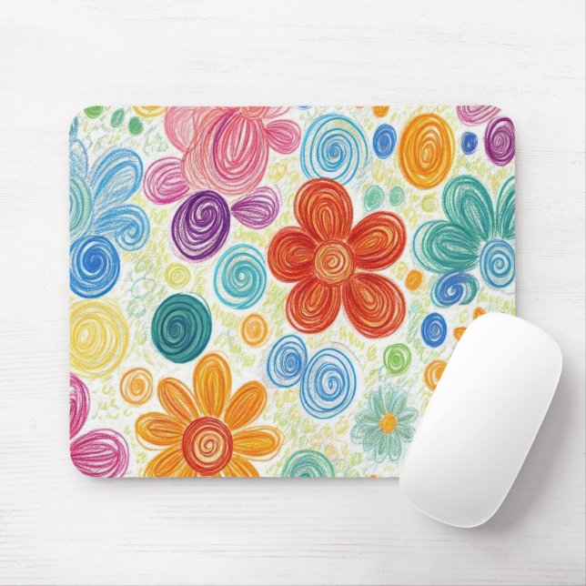 Mousepad Crayon Doodle Daisy Design (Com mouse)