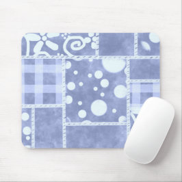 Mousepad Crazy Quilt Blue Gingham Floral Pattern