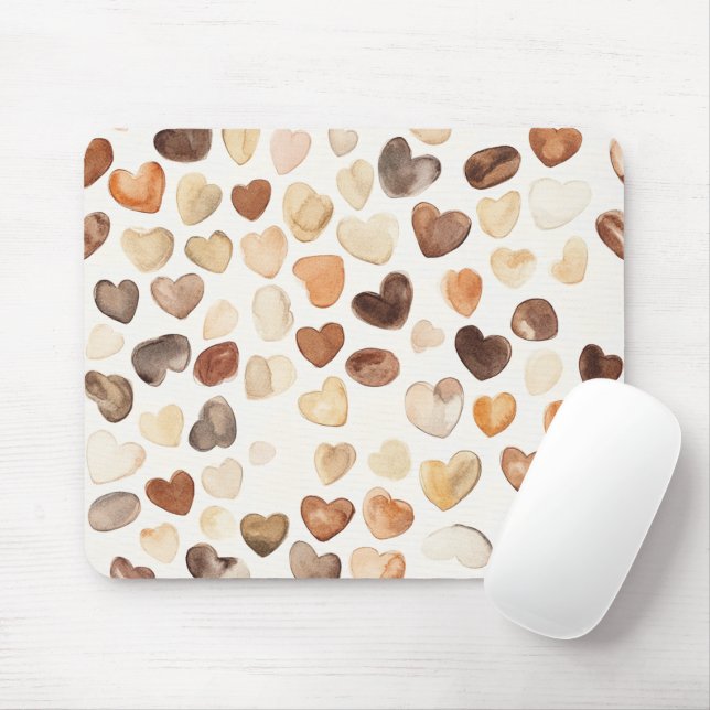 Mousepad Cream Brown Peach Coffee Beans Hearts (Com mouse)