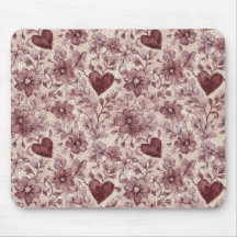 Cream Burgundy Red Hearts Flowers