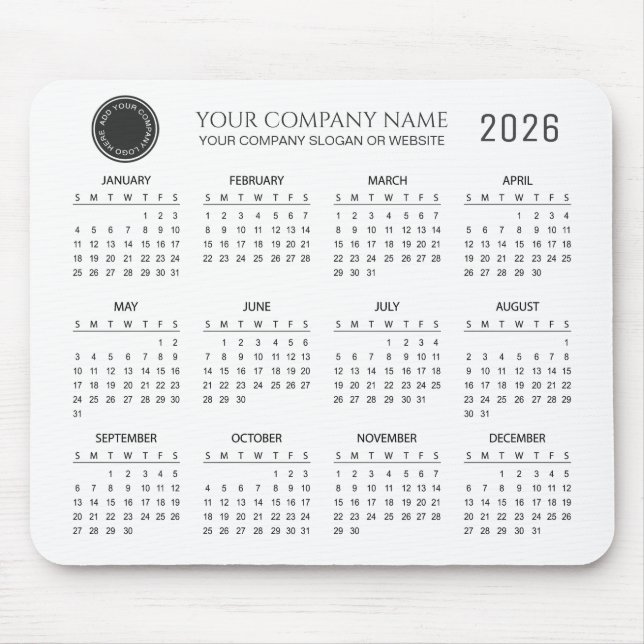 Mousepad Create Your Own 2026 Company Calendar |  (Frente)