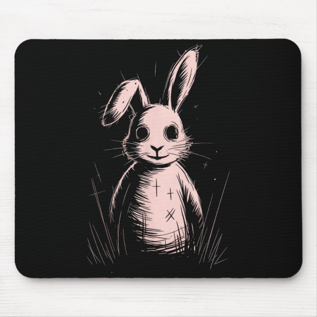 Mousepad Creepy Cute Goth Rabbit Horror Bunny Sketch Alt Ng (Frente)