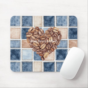 Mousepad Creme de Denim Azul Falso Grãos de Café Primeiro C