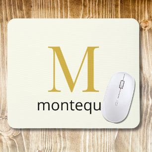 Mousepad Creme Dourado Monograma Nome Personalizado Present